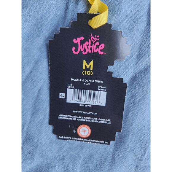 Justice Girls Pac Man Denim Top Juniors Sz M Blue Snap Short Sleeve Ghost Gang - Picture 6 of 8